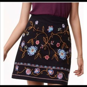 Loft Embroidered Black Floral Skirt, Size 4